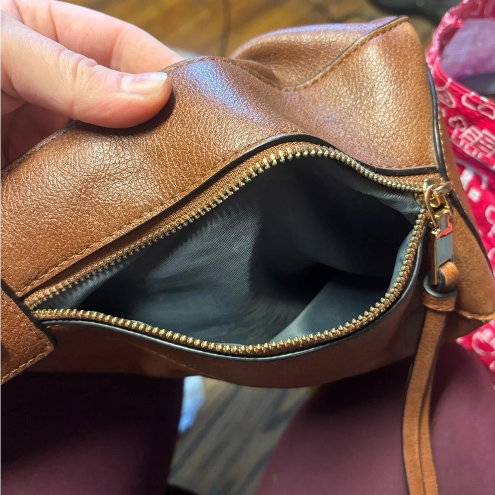 Elegant REALER Tan Vegan Leather Hobo Crossbody Bag